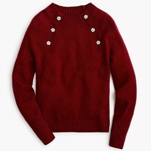 NWT JCrew Crewneck Sweater with Jeweled Buttons, Merlot, 2X